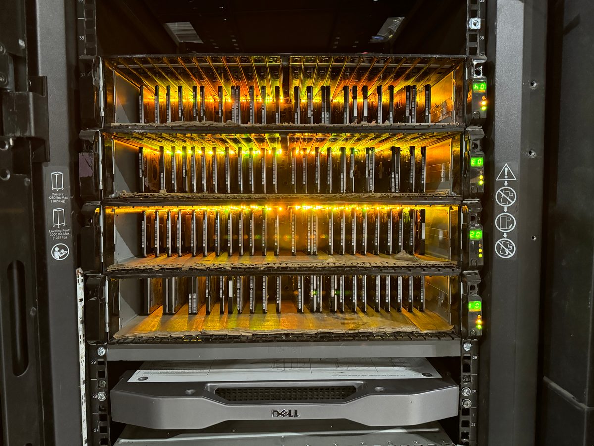 Computer drives in a secure data-wiping rack