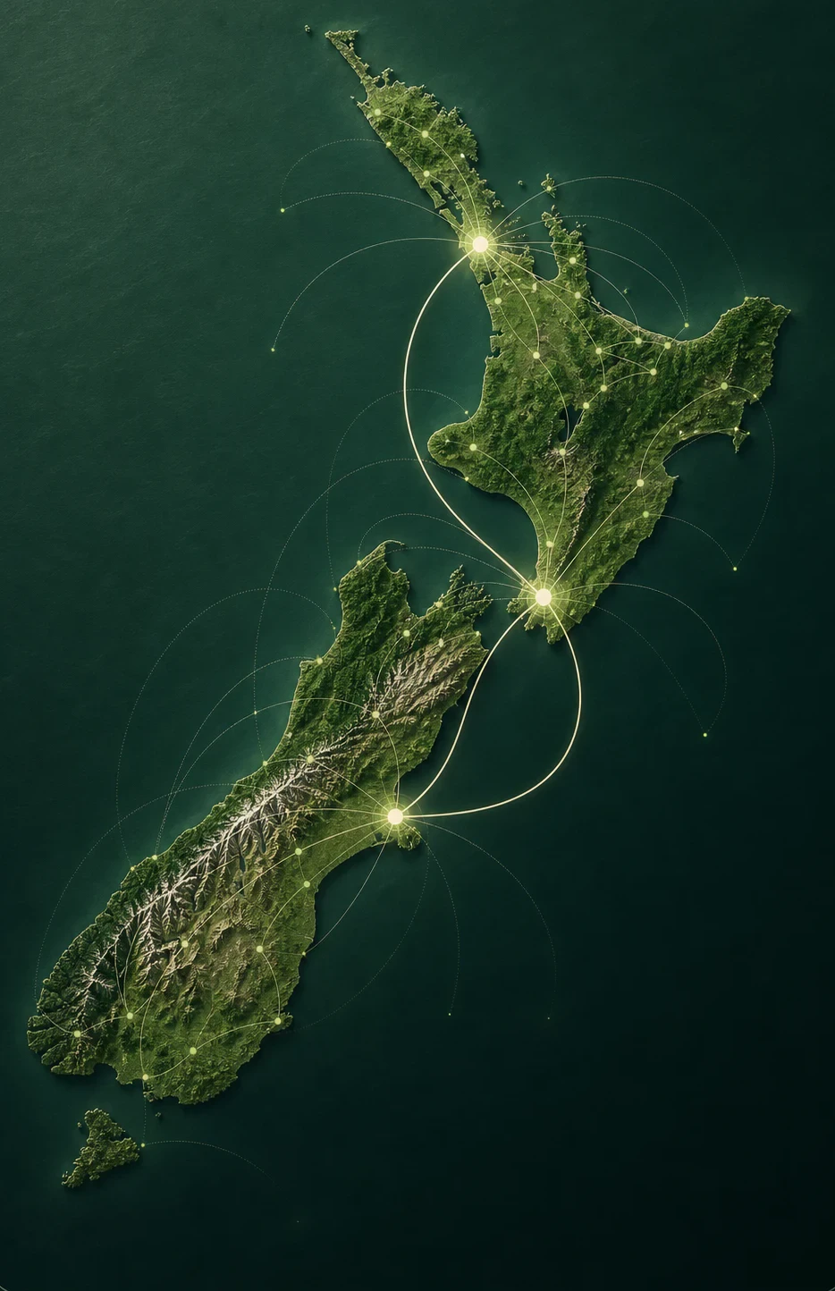Illustrative network graphic showing ERA service coverage across Aotearoa New Zealand